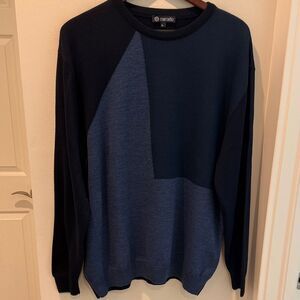 Marcello Men's Navy and Blue Colorblock merino wool Crewneck Sweater size XL